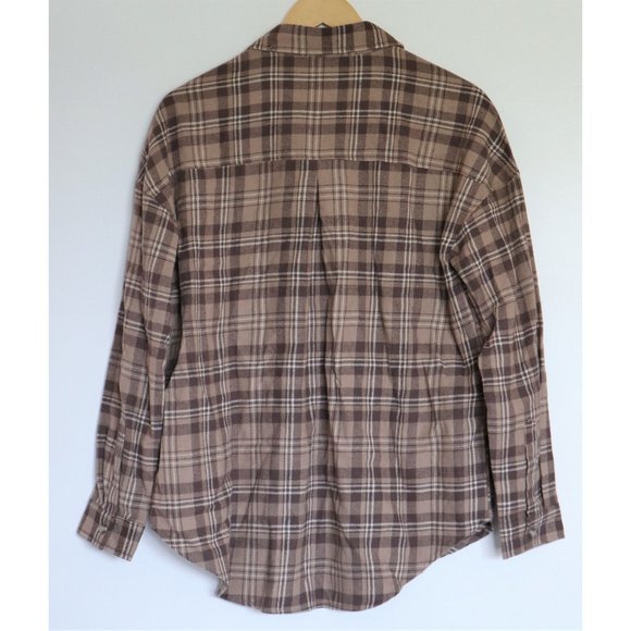 Ardene Beige and Brown Flannel Plaid Shirt NWOT - Picture 2 of 8
